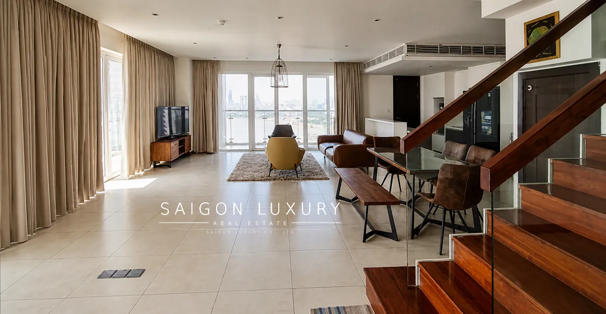 23pn-view-song-duplex-70tr 3-bedroom Duplex apartment for rent on Brilliant building, Diamond Island, direct view of Saigon river
