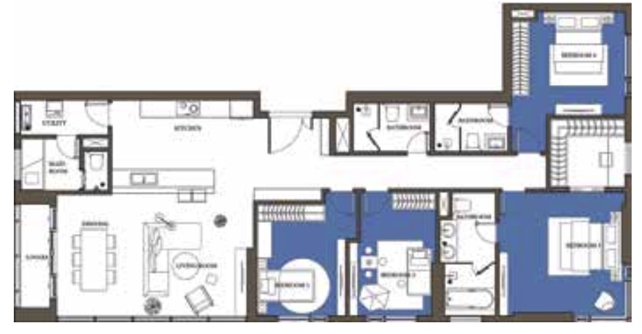 Layout 4 phòng ngủ toà Maldives