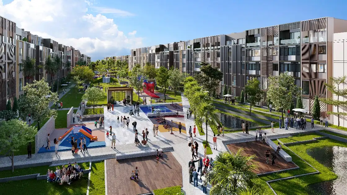 Mặt còn lại của SOHO Park View giáp công viên. Ảnh: Masterise Homes