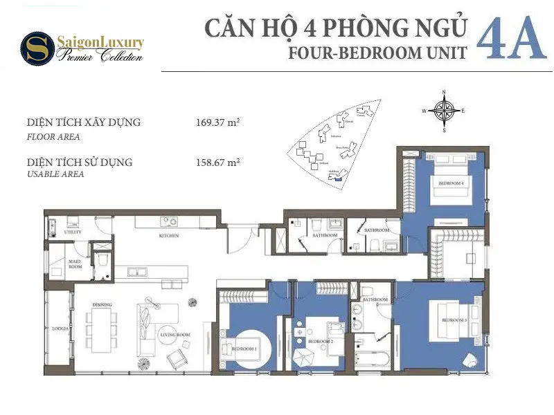 Layout design of 4-bedroom Maldives tower, the entire Maldives tower has only 9 units