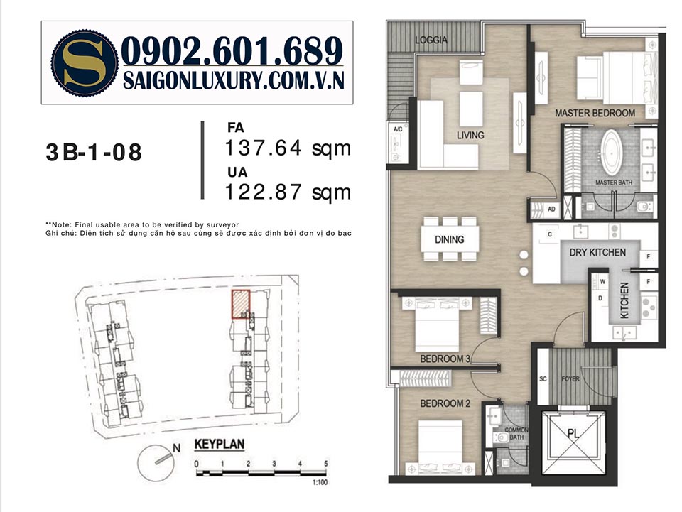 Layout căn góc 3 phòng ngủ Opera Thủ Thiêm