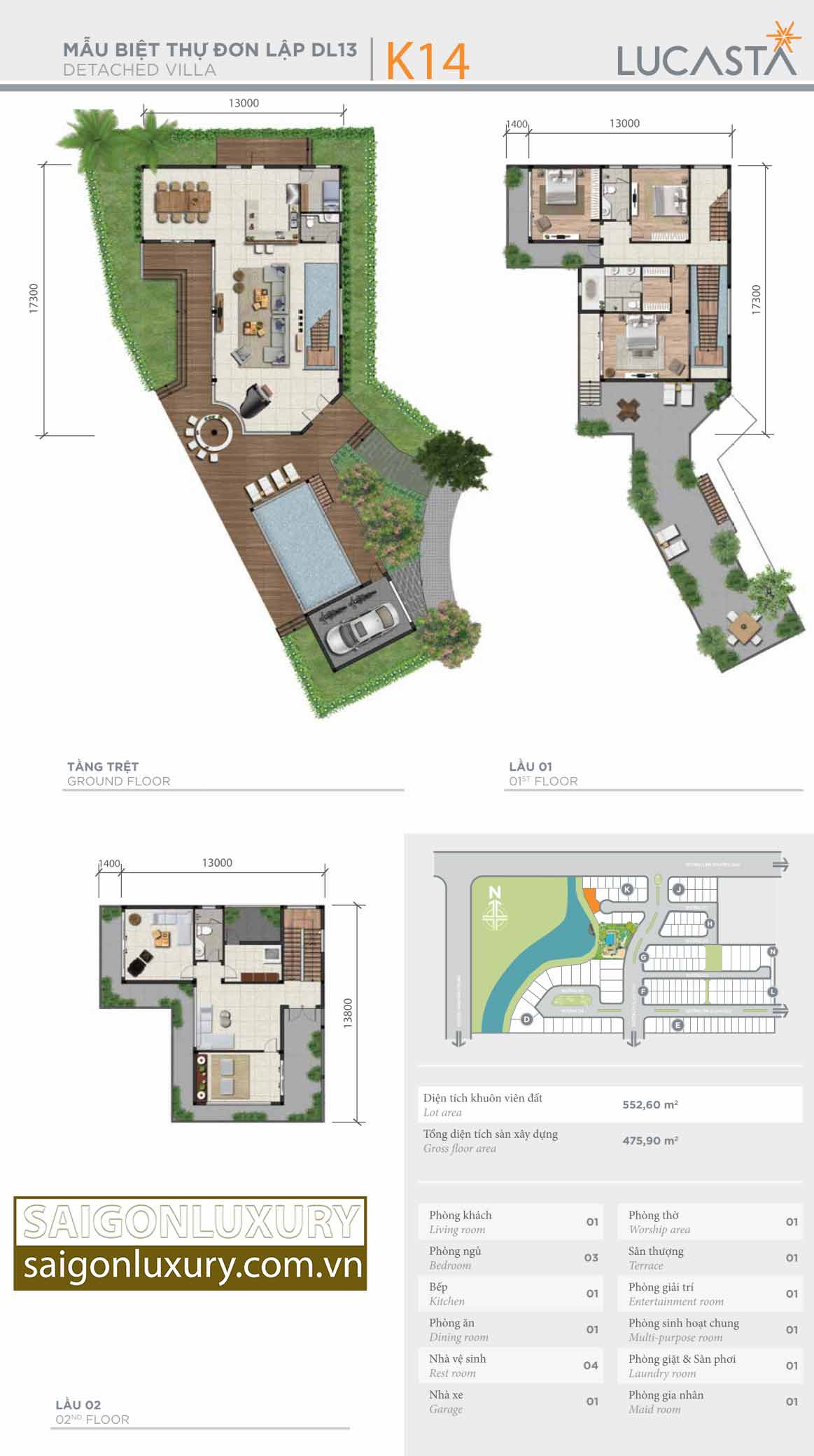 Layout design of detached villa with lake view at Lucasta Khang Dien