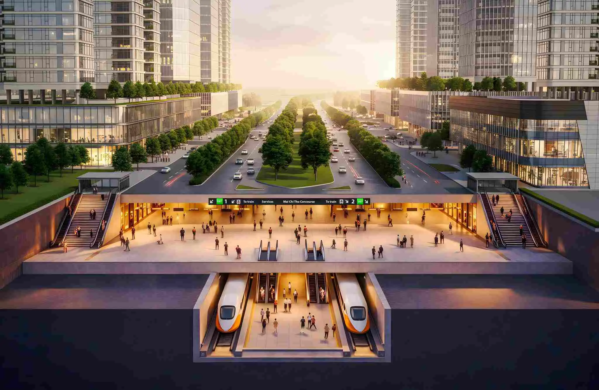 Phối cảnh tuyến Metro Bến Thành - Thủ Thiêm đi ngầm dưới đường Mai Chí Thọ. Ảnh: Thaco
