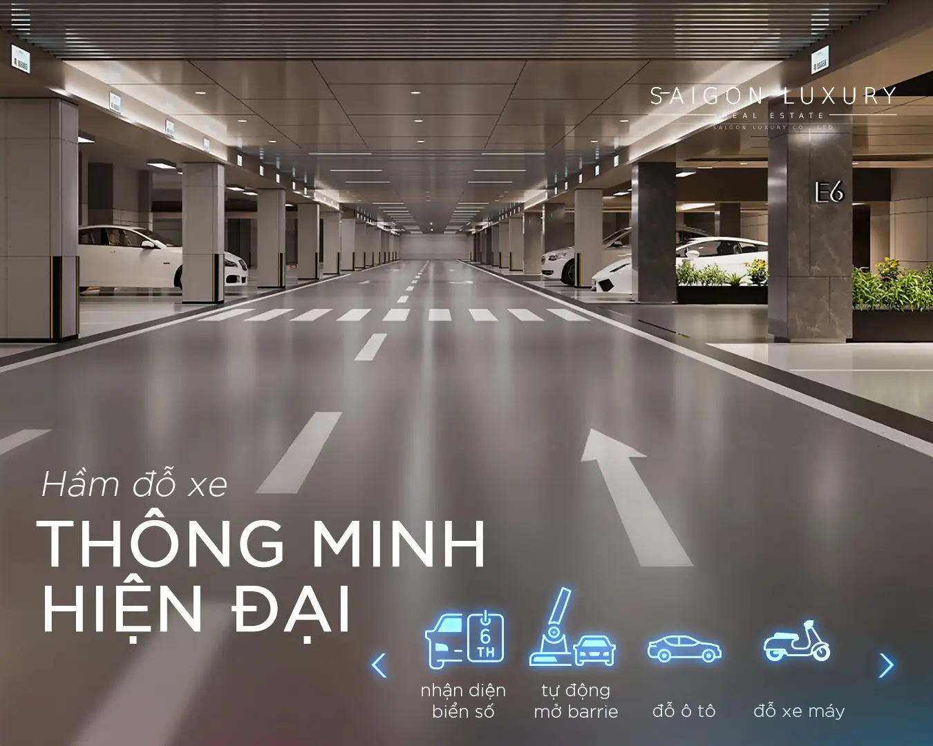 Bãi đỗ xe của dự án được trang bị công nghệ hiện đại, tự động nhận dạng biển số xe của cư dân